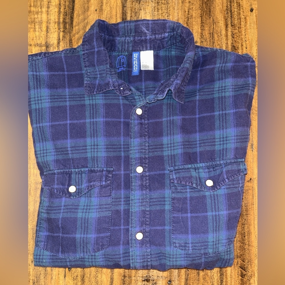 H&M Divided Men’s Medium Blue Plaid Cotton Button-Up Long Sleeve Shirt